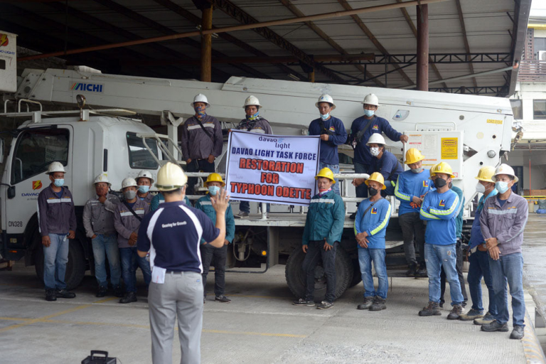 Davao Light & Power Company sends five teams of linemen and equipment to help in the restoration of power lines